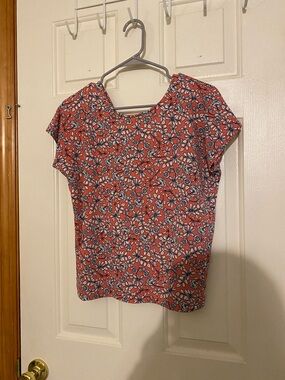 Banana Republic Pink Floral Cap-Sleeve Blouse